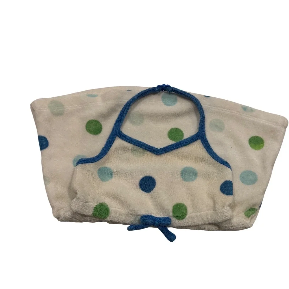 Gymboree Vintage 2004 Polka Dot Terry Cloth Halter Dress Blue Green White 3-6M
